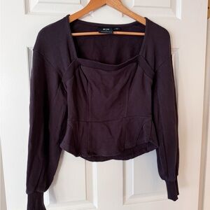 Anthropologie Maeve Washed Black Sweetheart Neck Cropped Sweatshirt XS